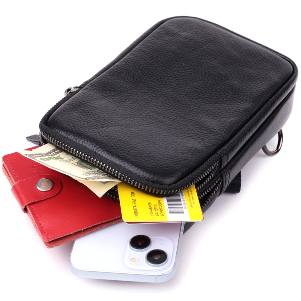 Сумка Vintage Слінг для чоловіків з натуральної шкіри Чорна (sale_15105) - зображення 9