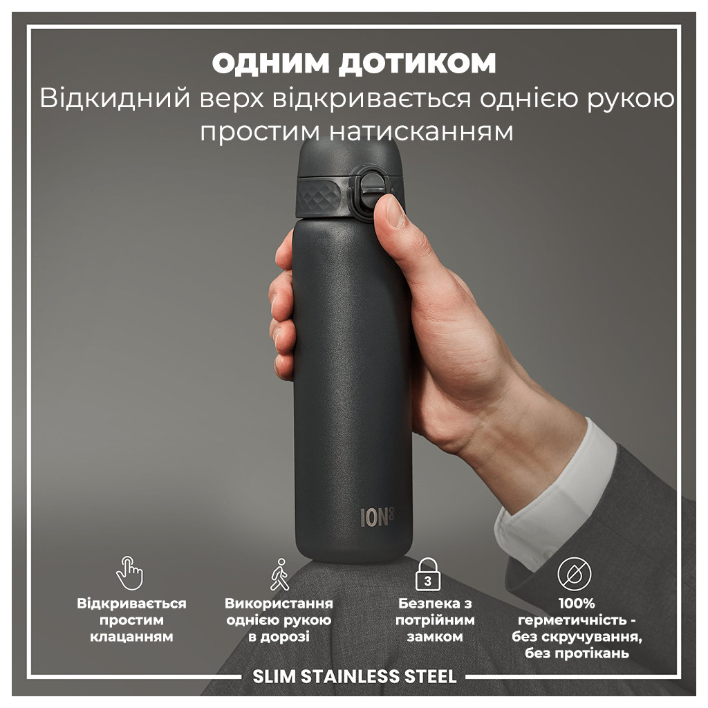 Пляшка для води ION8 OneTouch Stainless Steel 600 мл Grey (I8SS600GRY) - зображення 2