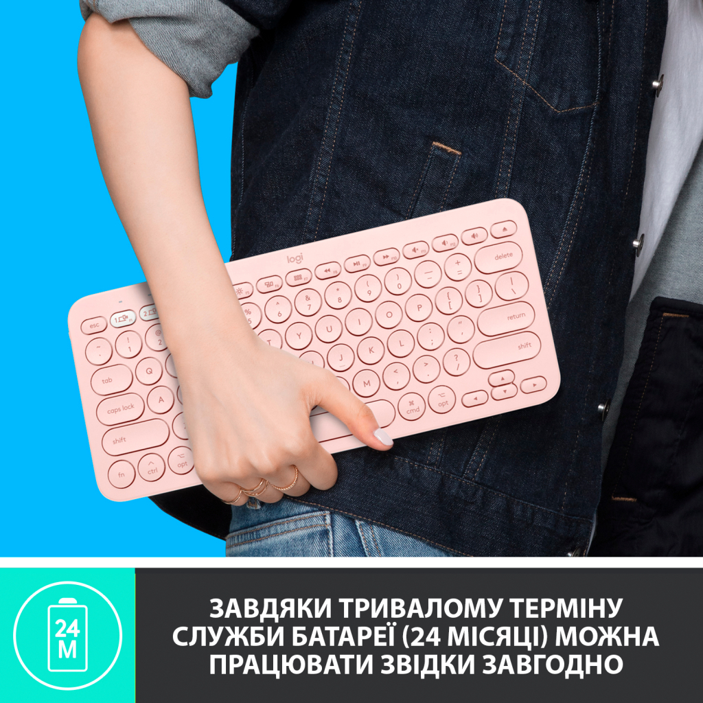 Клавіатура Logitech K380 for MAC Multi-Device Bluetooth UA Rose (920-010406) - зображення 5