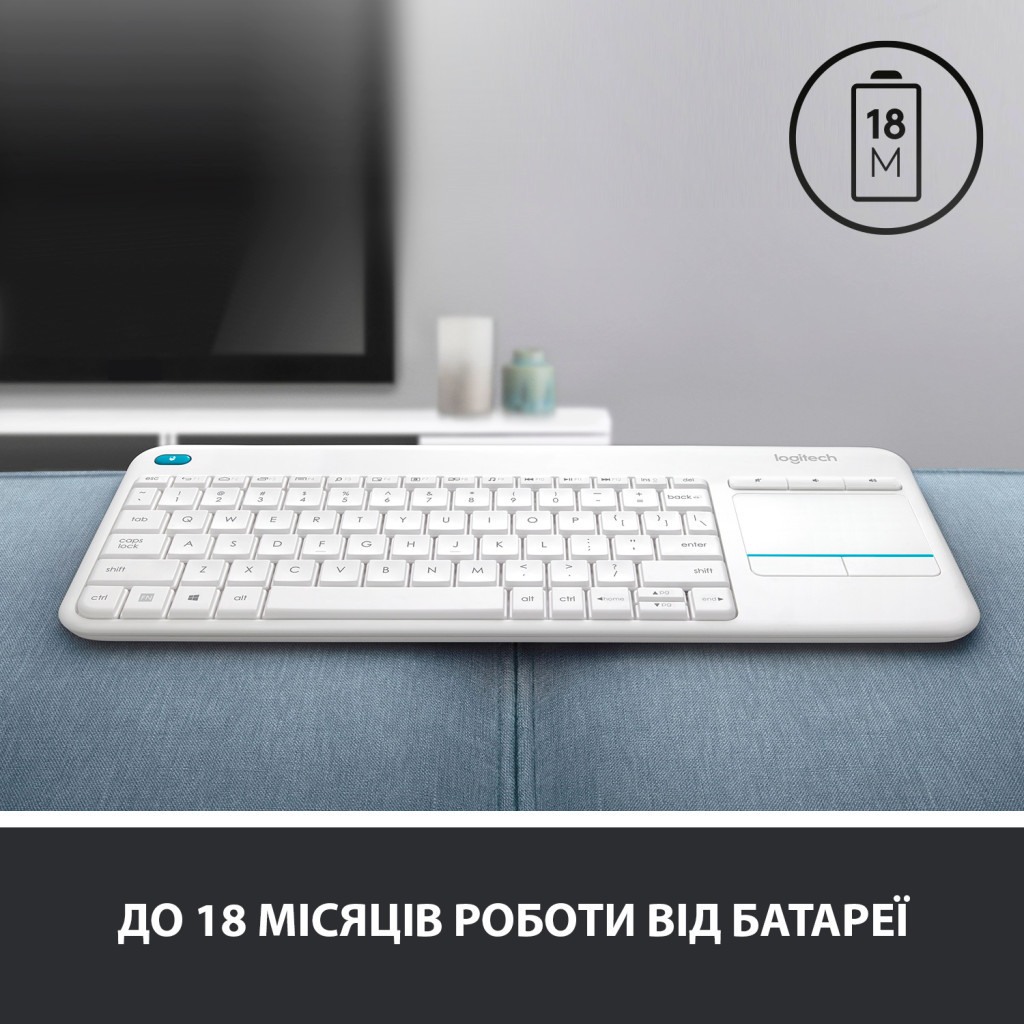Клавіатура Logitech K400 Plus Touch Wireless UA White (920-007146) - зображення 7