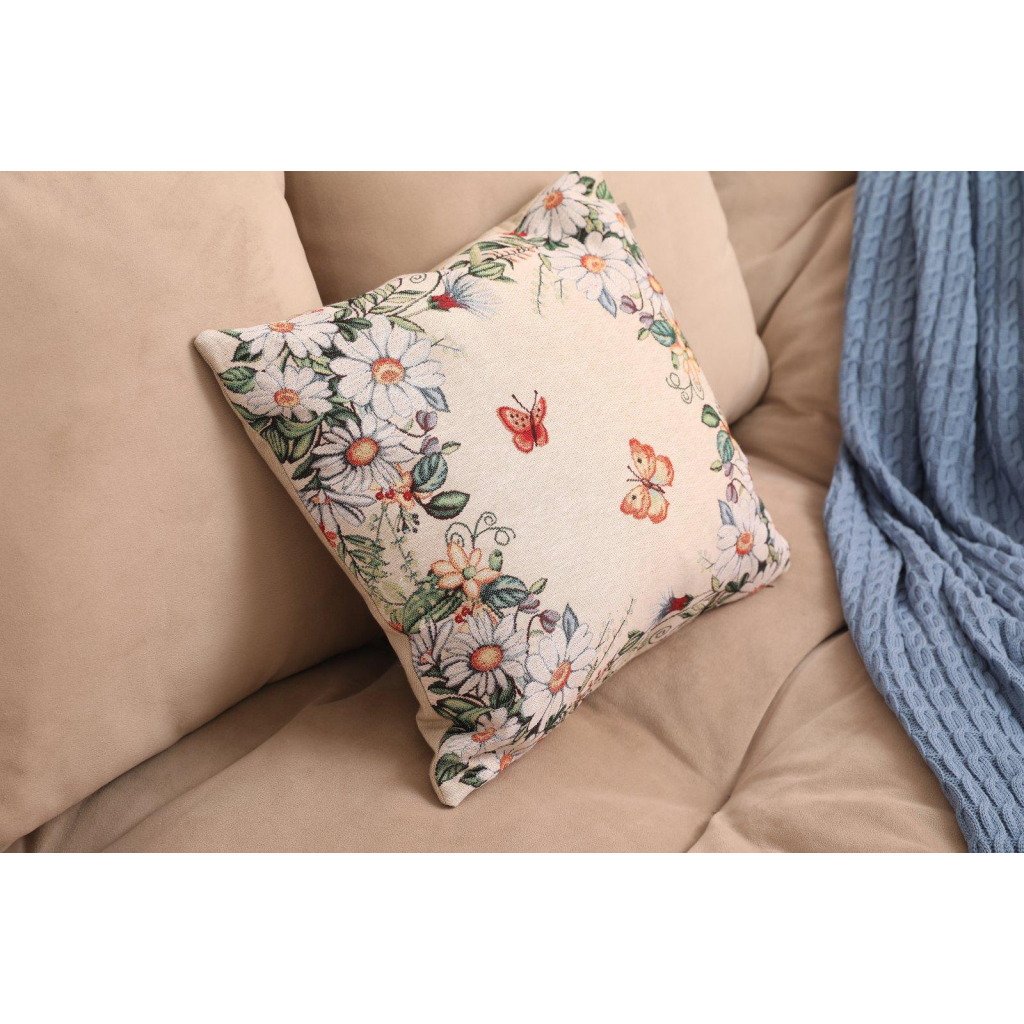 Подушка Прованс гобеленова декоративна Alicia метелики та квіти 45х45 см (021823) - зображення 3