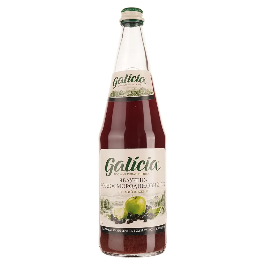 Сік Galicia Яблучно-чорносмородиновий прямого віджиму неосвітлений 1 л с/б (4820209560329) - picture 1