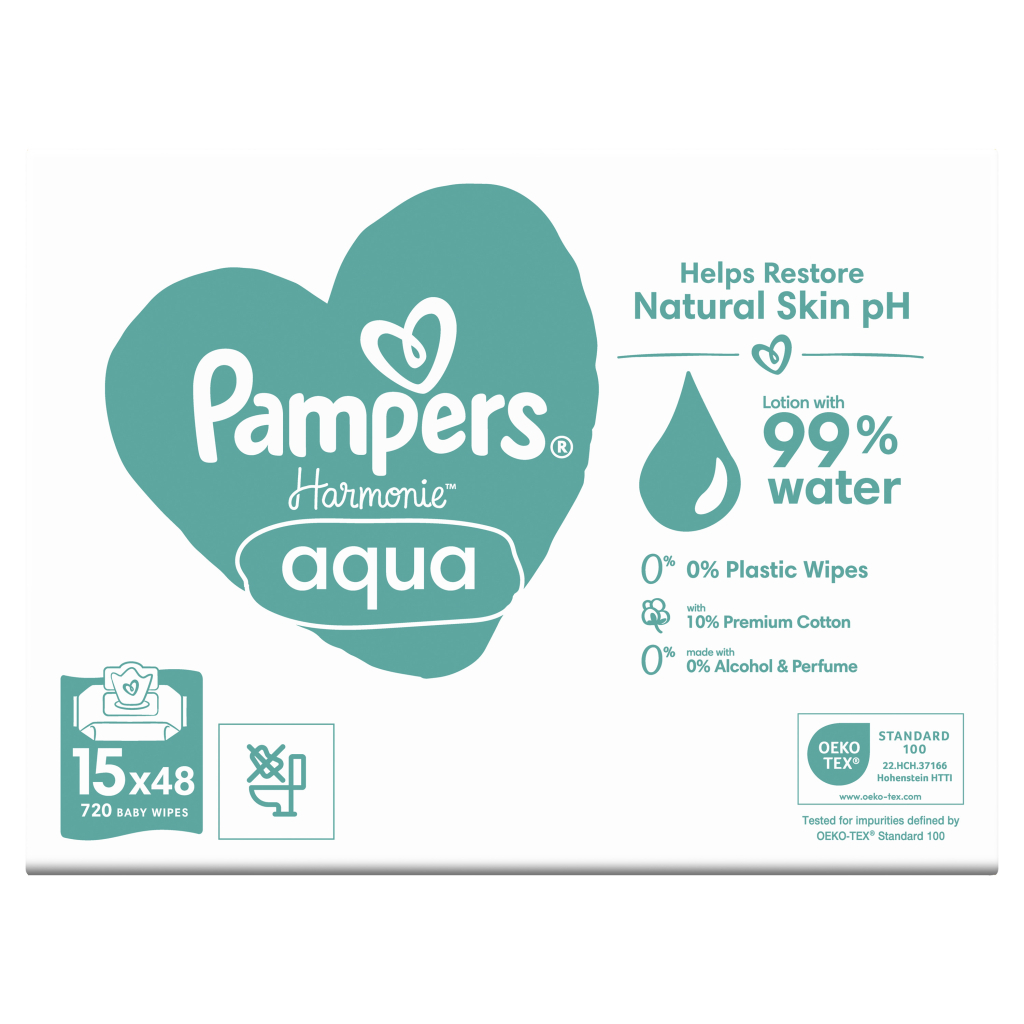 Дитячі вологі серветки Pampers Harmonie Aqua 15 пачок x 48 шт (8006540510247) - зображення 2