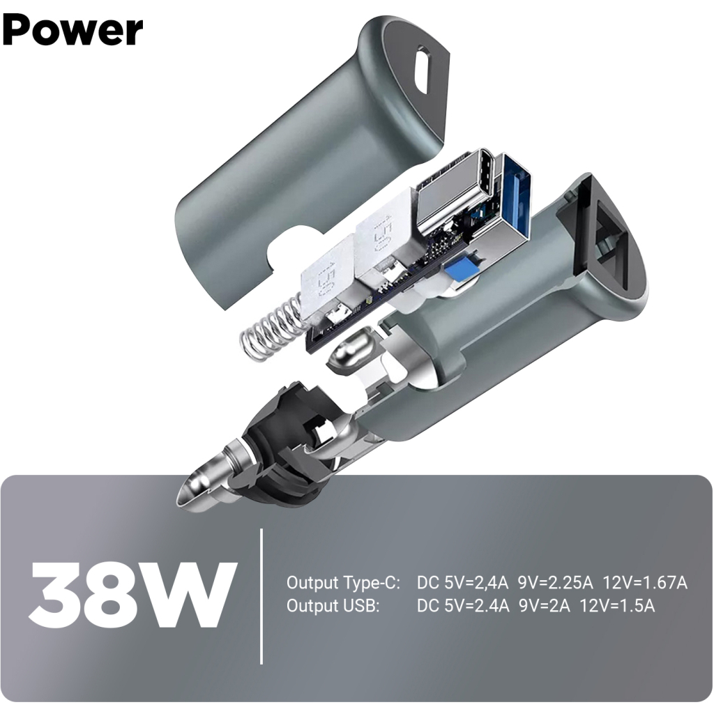 Зарядний пристрій Armorstandart Car USB Type-C PD20W + USB QC 3.0 Grey (ARM65439) - зображення 5