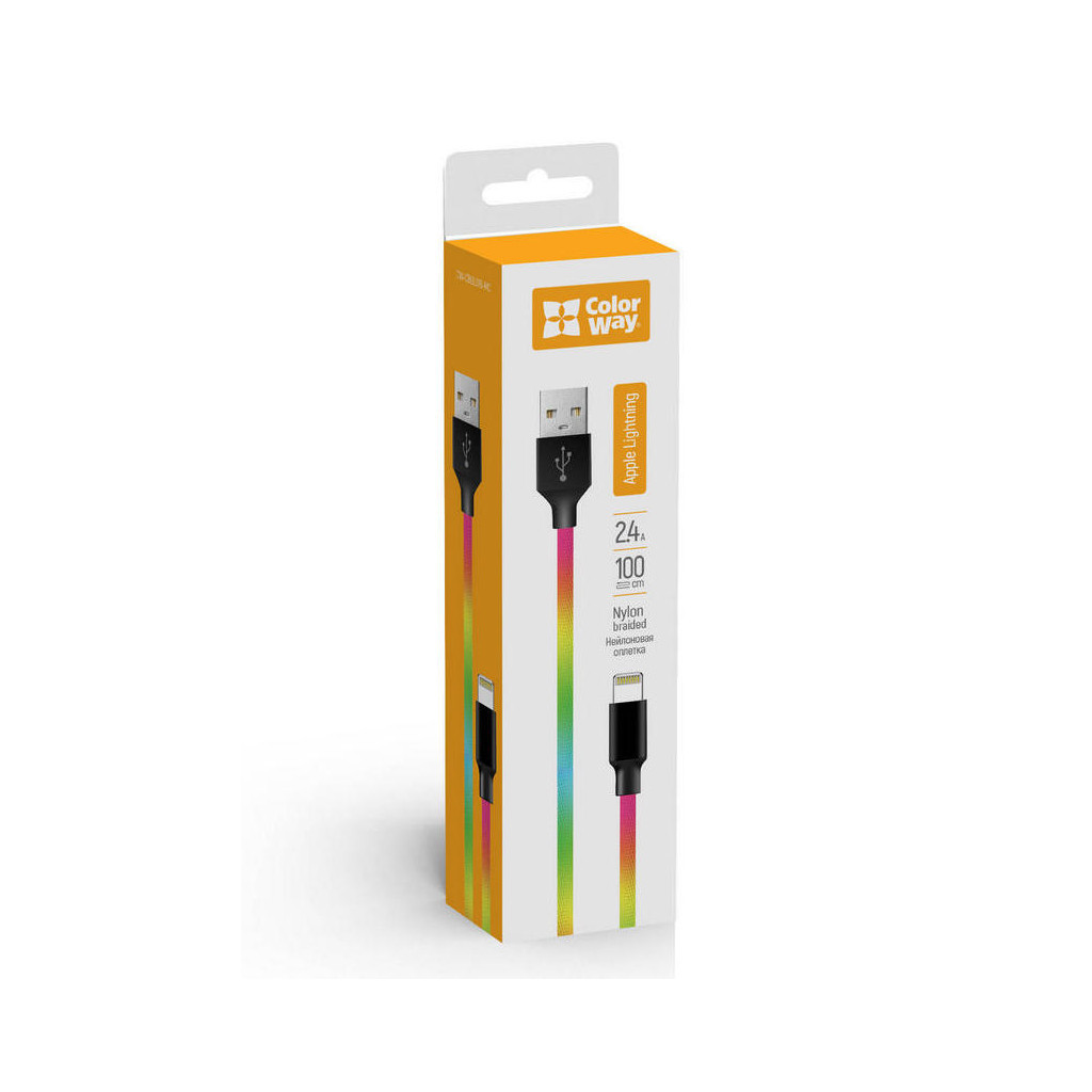 Дата кабель USB 2.0 AM to Lightning 1.0m multicolor ColorWay (CW-CBUL016-MC) - зображення 3