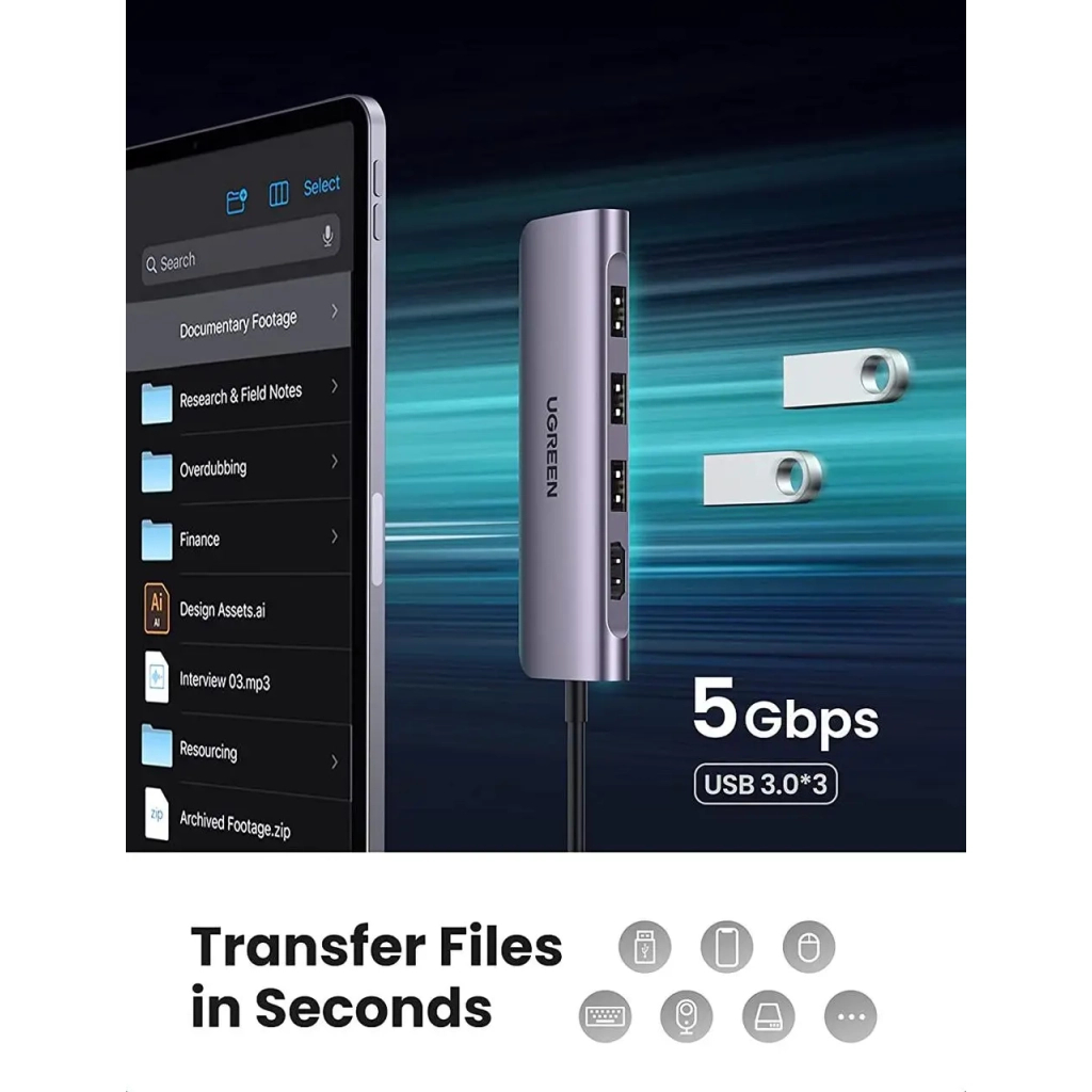 Концентратор Ugreen USB-C to 3xUSB 3.0 + HDMI + SD/TF CM195 gray (70410) - зображення 6