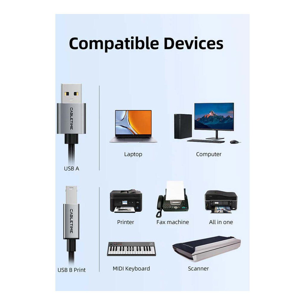 Кабель для принтера USB 2.0 AM/BM 2.0m Cabletime (CA915217) - зображення 7