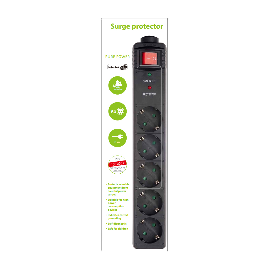 Мережевий фільтр живлення EnerGenie SPG5-C-10, 5 розеток, 3 м (SPG5-C-10) - зображення 2