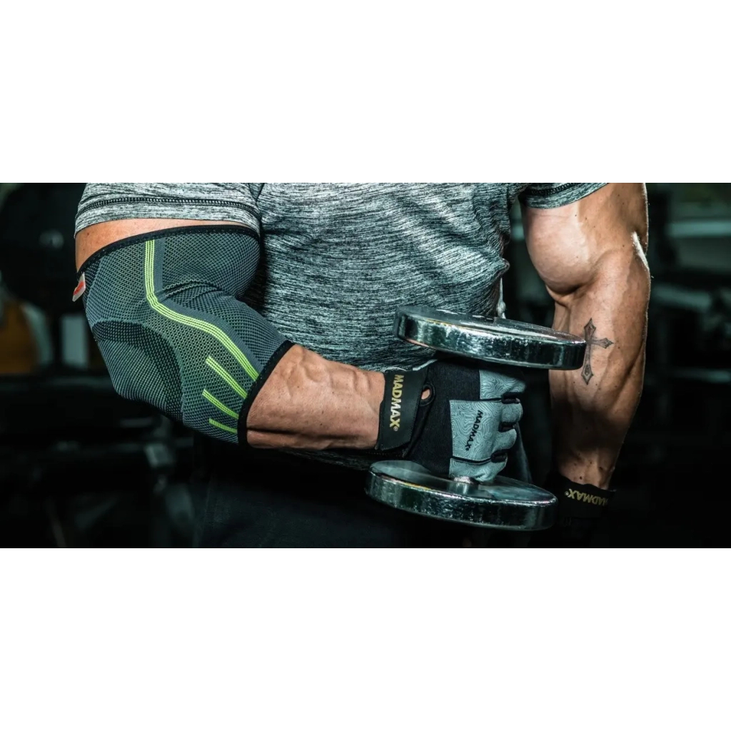 Фіксатор ліктя MadMax MFA-283 3D Compressive elbow support Dark grey/Neon green S (MFA-283_S) - зображення 10