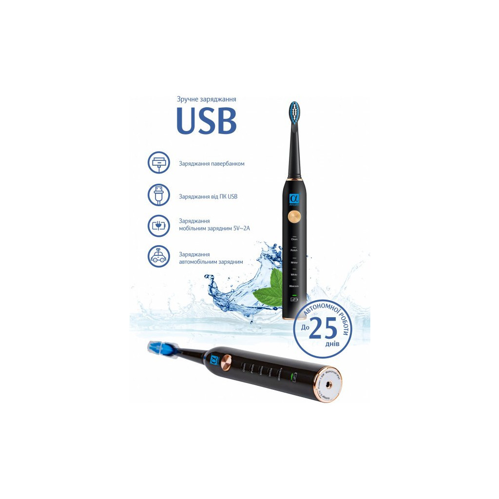 Електрична зубна щітка AHealth SMART SONIC SMILE 1 black (AHsss1b) - зображення 3