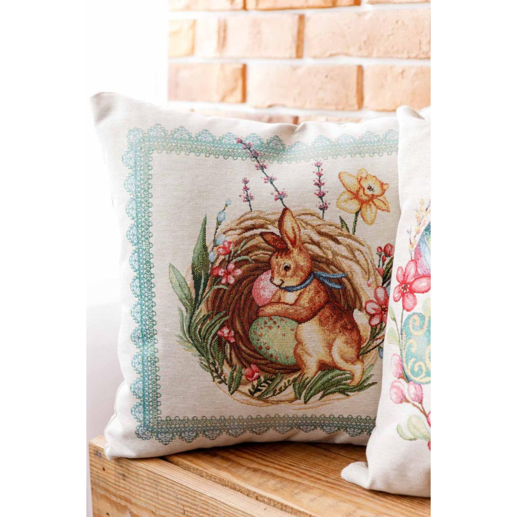 Наволочка Прованс гобеленова декоративна Зайчик з синьою стрічкою Злагода 45х45 см (034250) - зображення 2