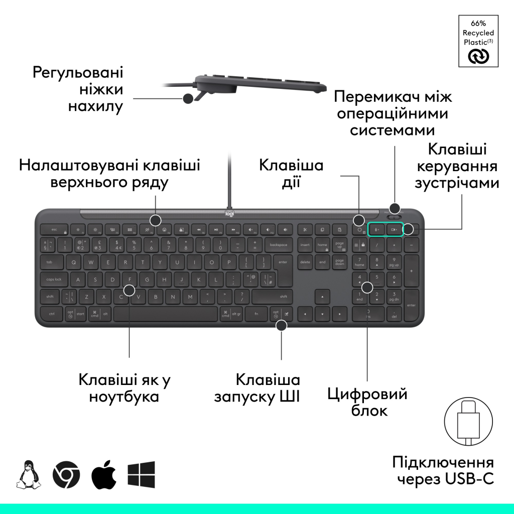 Клавіатура Logitech Signature Slim K620 for Business USB-C UA Graphite (920-013333) - зображення 6