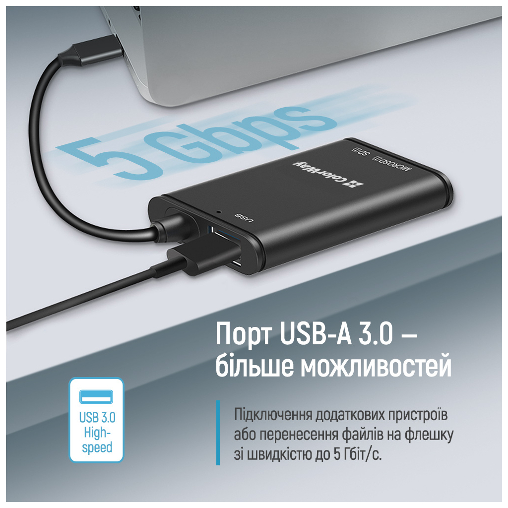 Зчитувач флеш-карт ColorWay USB-C to USB 3.0/SD/MicroSD (CW-CR-02) - изображение 8