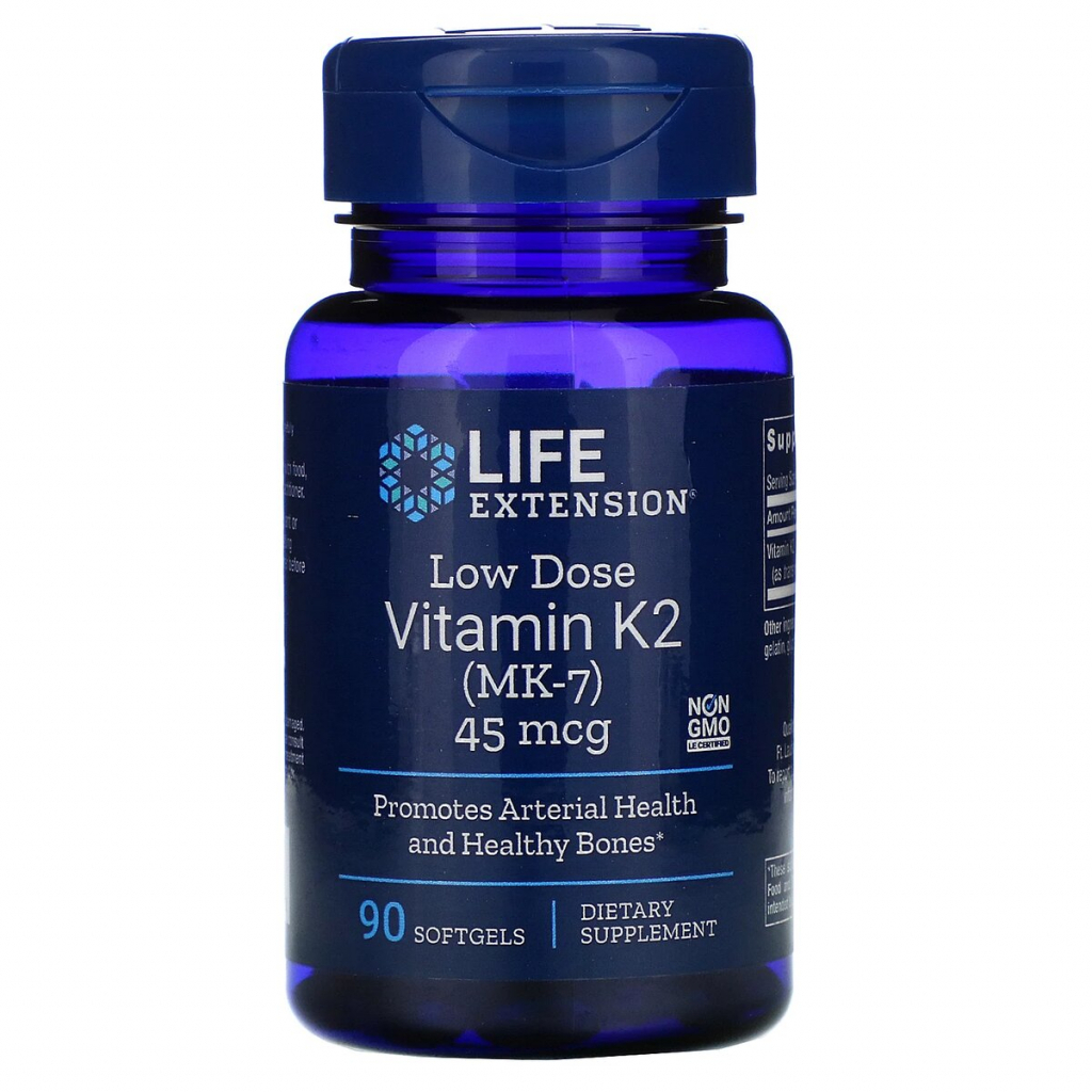 Вітамін Life Extension Вітамін К2 (МК-7) 45 мкг, Low Dose Vitamin K2 (MK-7), 90 желатинових капсул (LEX-19369) - зображення 1