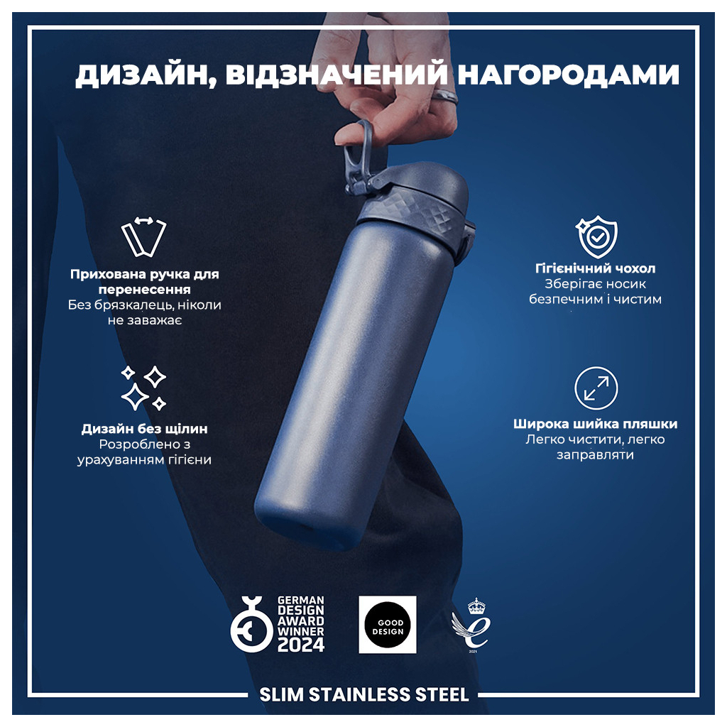 Пляшка для води ION8 OneTouch Stainless Steel 600 мл Ash Navy (I8SS600ANAVY) - зображення 4
