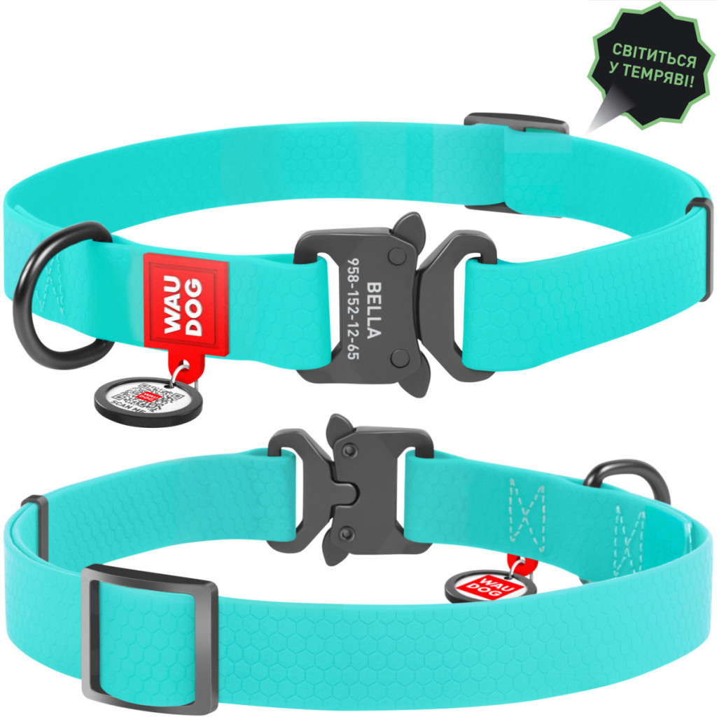Нашийник для тварин WAUDOG Waterproof з QR металічна пряжка-фастекс Ш 25 мм Д 38-58 см ментоловий (2783) - изображение 1