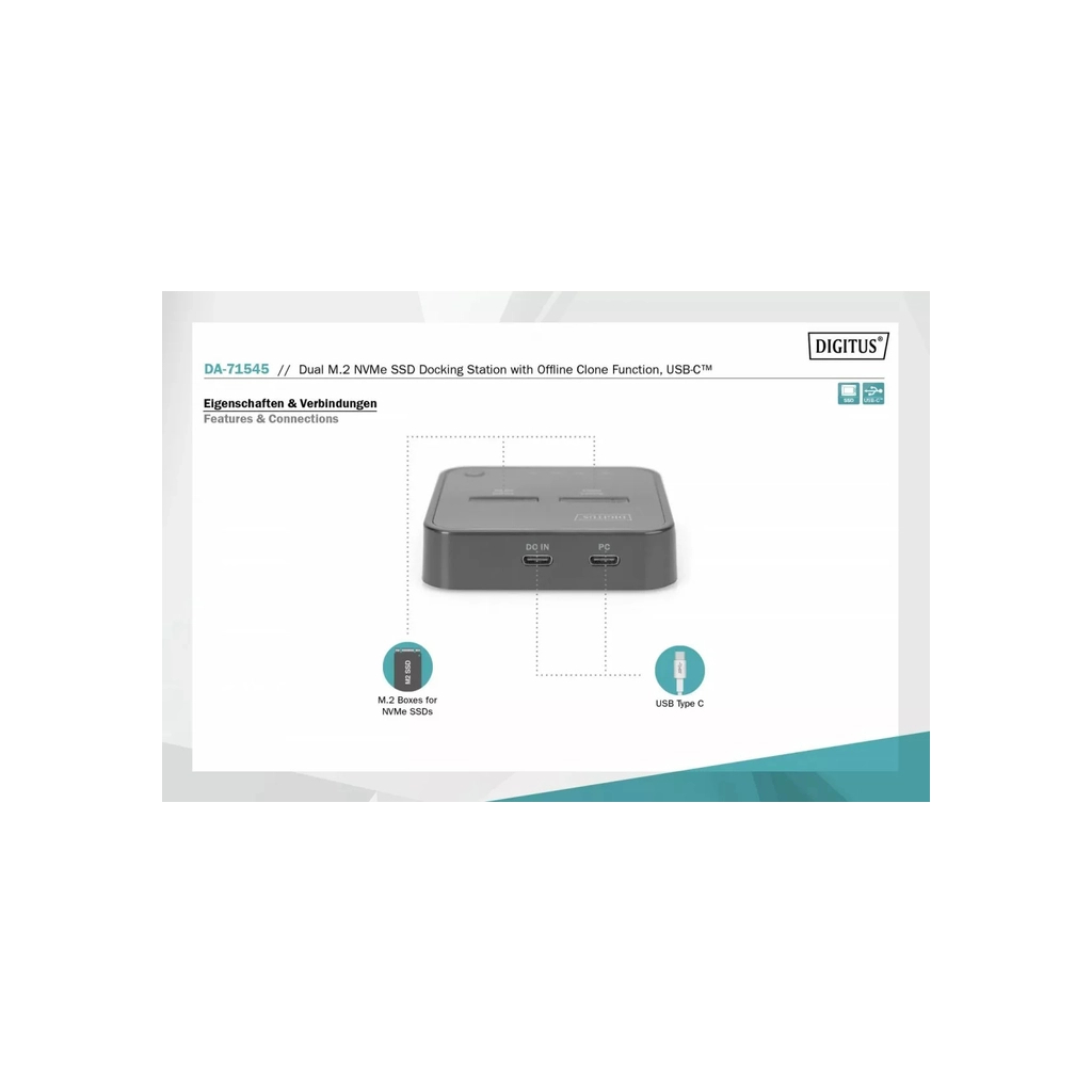 Док-станція для накопичувачів Digitus Dual M.2 NVMe SSD USB Type-C 3.2 Black (DA-71545) - picture 6