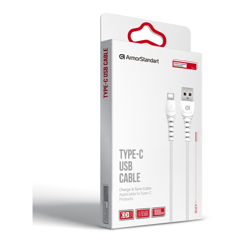 Дата кабель USB 2.0 AM to USB-C 1.0m AR16 3A white Armorstandart (ARM59533) - зображення 5