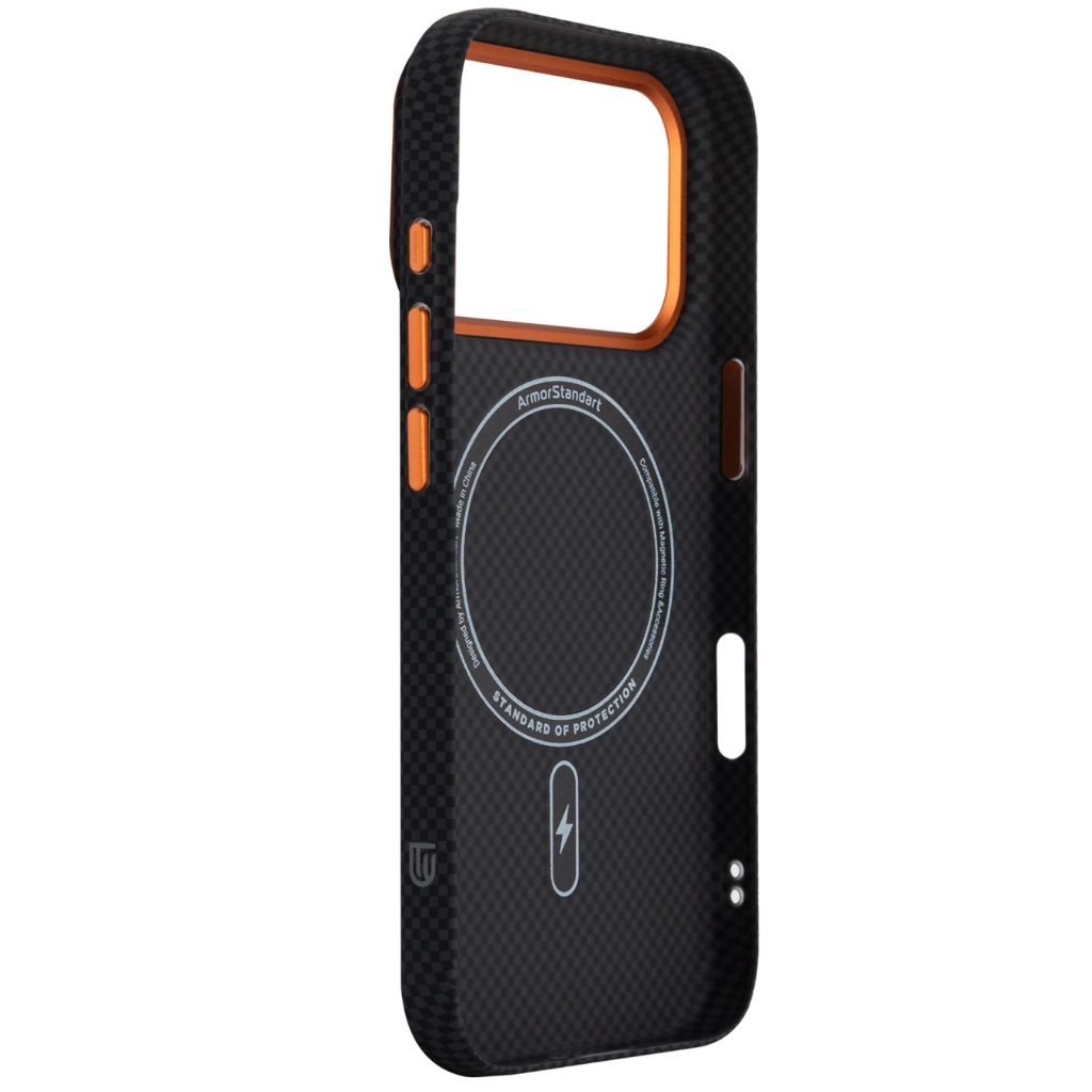 Чохол до мобільного телефона Armorstandart LikeCarbon2 SE MagCase Apple iPhone 17 Pro Kevlar Black Orange (ARM89164) - зображення 4