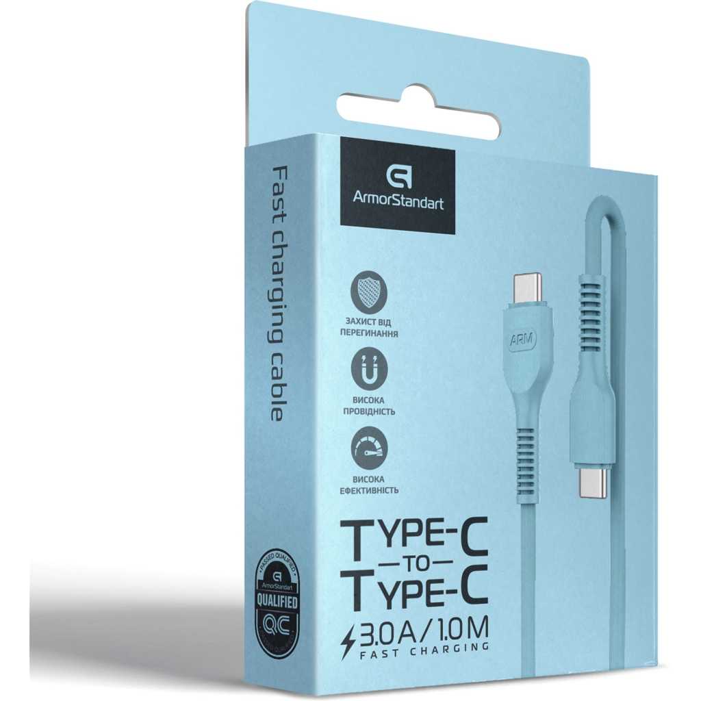 Дата кабель USB-C to USB-C 1.0m AR88 3A blue Armorstandart (ARM65292) - зображення 4