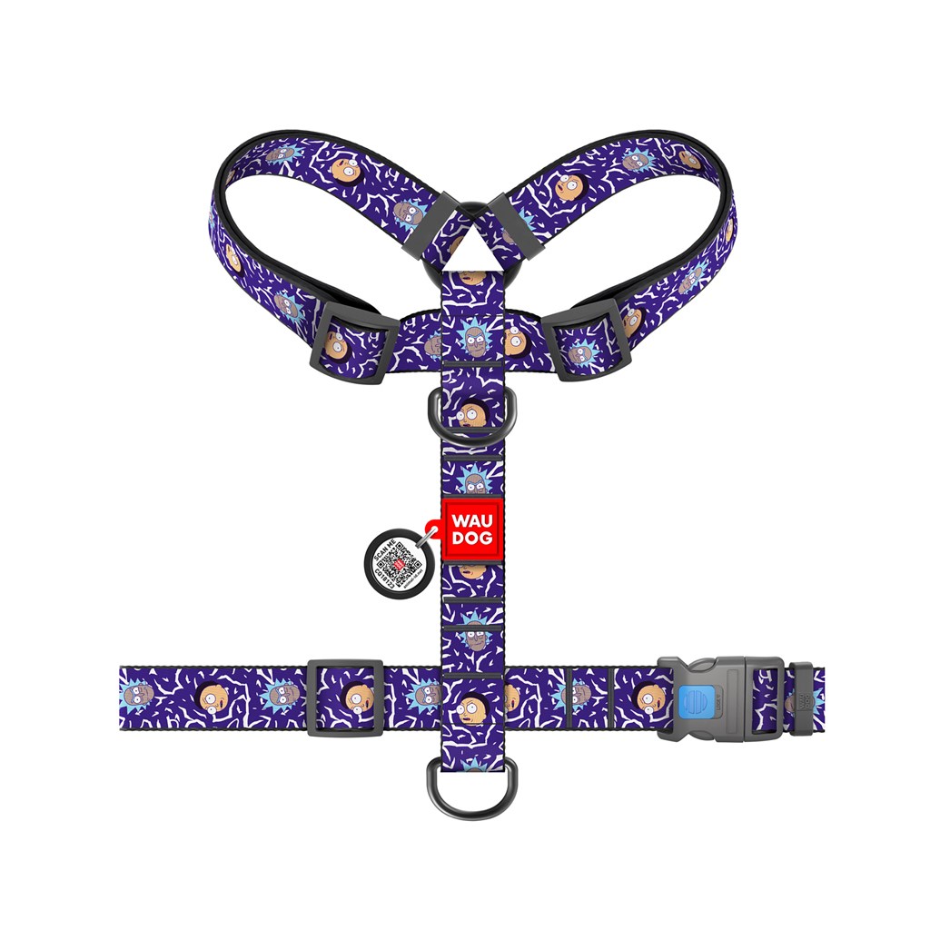 Шлея для собак WAUDOG Nylon анатомічна H-подібна з QR-паспортом "Рік та Морті 2" пластиковий фастекс, XL (323-0281) - зображення 2