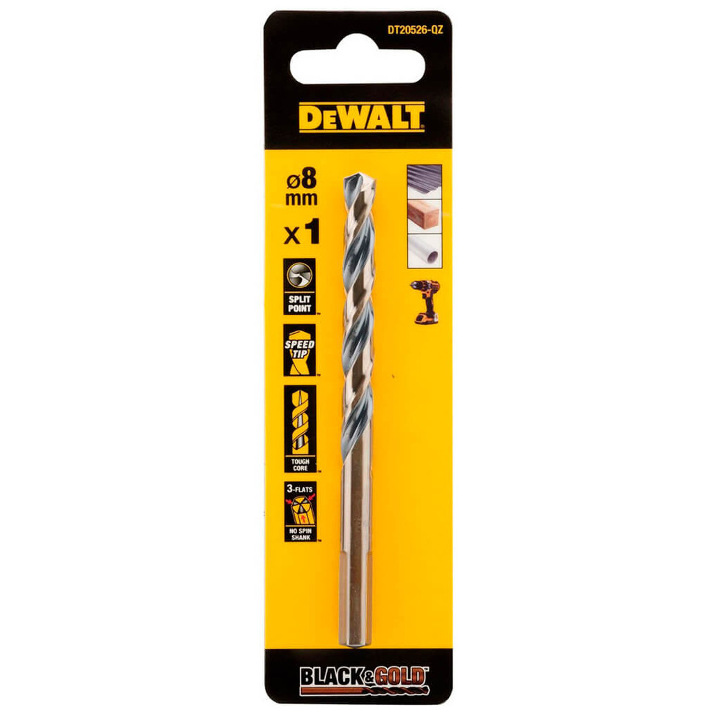 Свердло DeWALT по металу Black & Gold, HSS-G, 8.0 х 117 х 75 мм (DT20526) - зображення 1