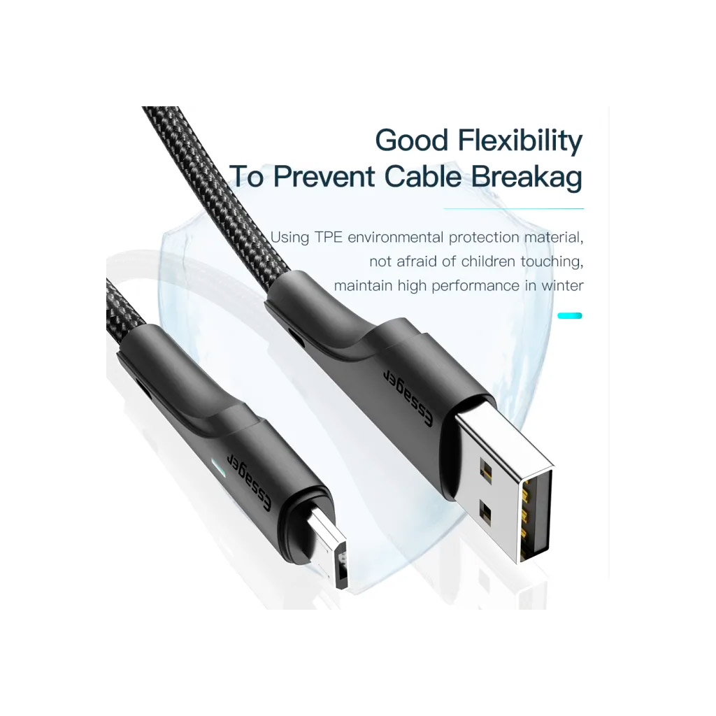 Дата кабель USB 2.0 AM to Micro 5P 1.0m 3A black Essager (EXCM-LS01) - picture 5