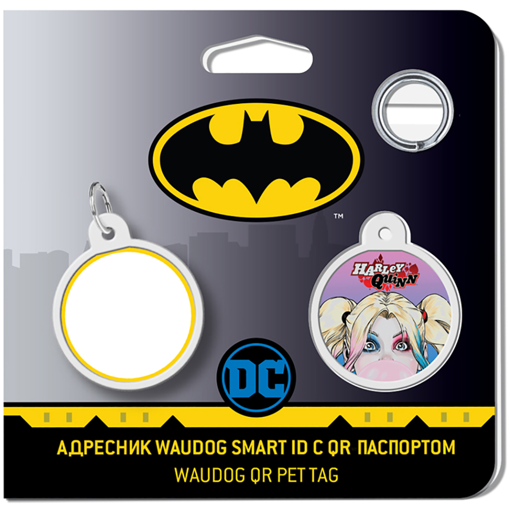Адресник для тварин WAUDOG Smart ID з QR паспортом "Харлі Квін", круг 25 мм (0625-1001ru-eng) - зображення 4