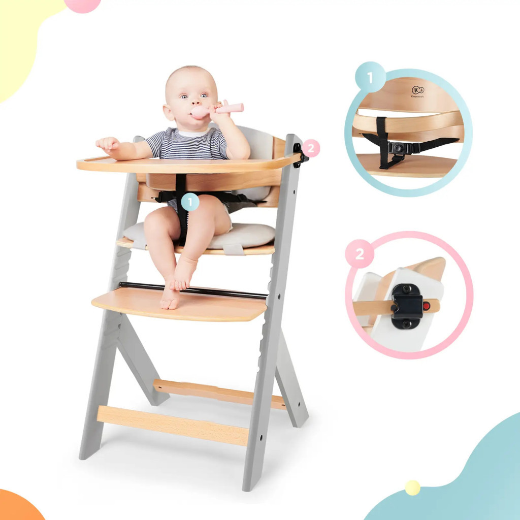 Стілець для годування Kinderkraft Enock Gray Wood з подушкою (5902533917259) - зображення 9