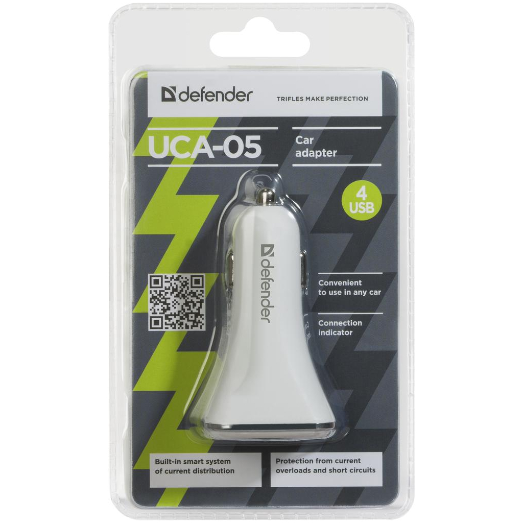 Зарядний пристрій Defender UCA-05 авто, 4 порта USB, 5V / 8A (83567) - зображення 3