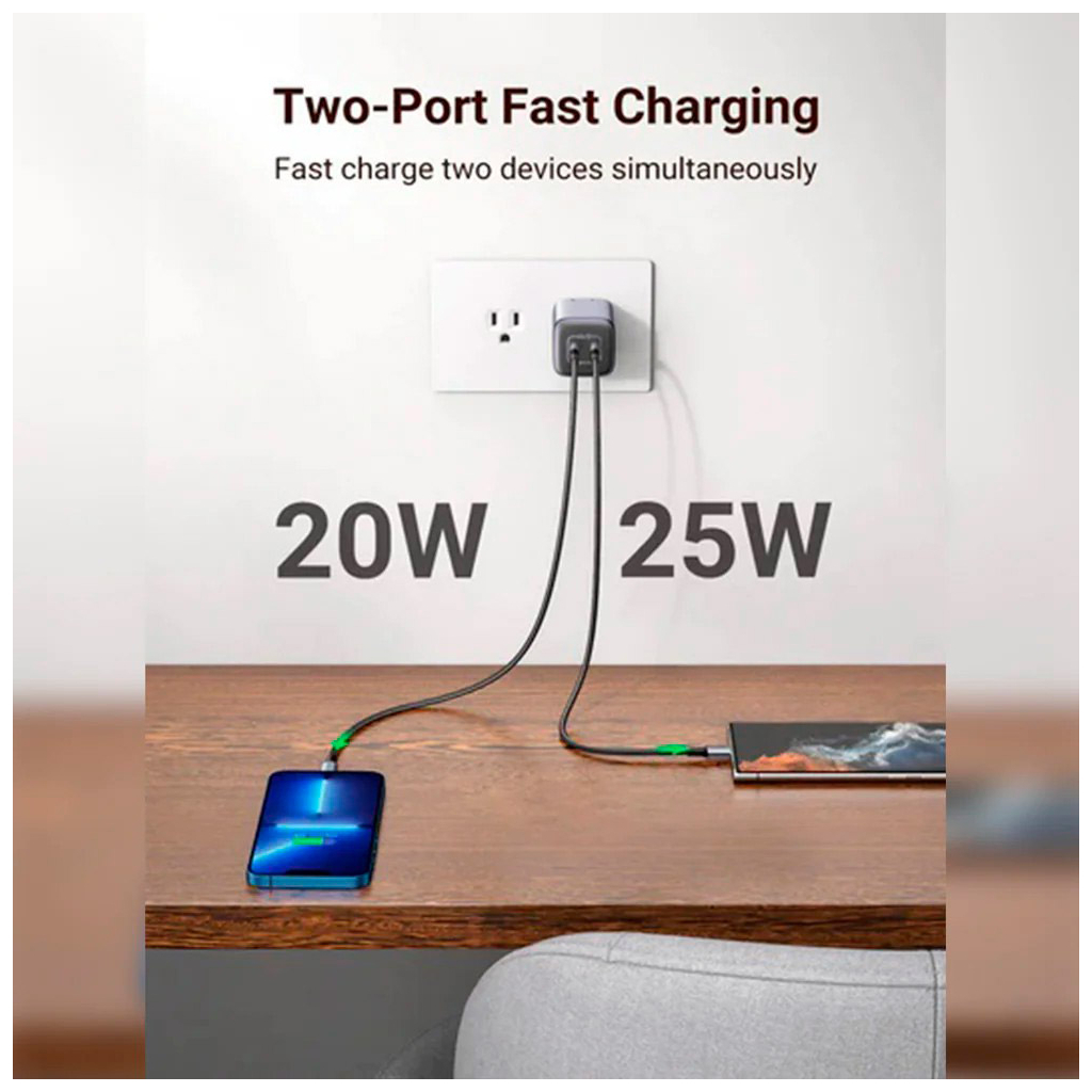 Зарядний пристрій Ugreen 2xUSB 40W GAN (Type-C 25W+20W) PD CD294 (90573) - зображення 2