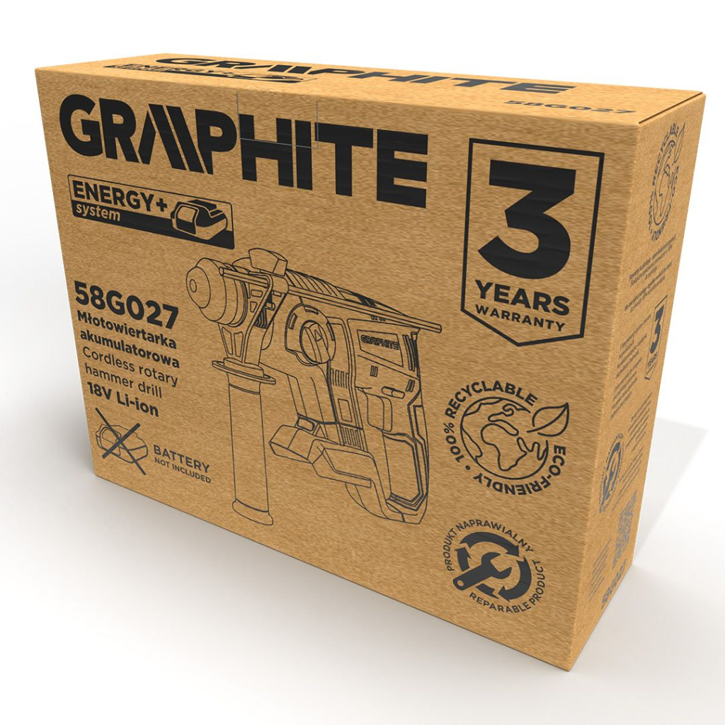 Перфоратор Graphite Energy+ SDS-plus, 18V, 2.2Дж, 2.26кг (без АКБ та ЗП) (58G027) - зображення 11