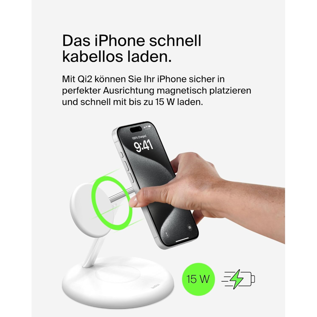 Зарядний пристрій Belkin 3in1 Magnetic Adjustable Pad Qi2 15W White (WIZ023VFWH) - зображення 4