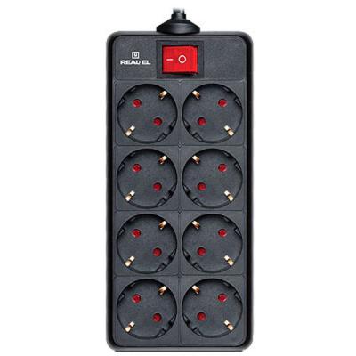 Мережевий фільтр живлення REAL-EL REAL-EL RS-8 PROTECT, 1.8m, black (EL122300021) - изображение 1