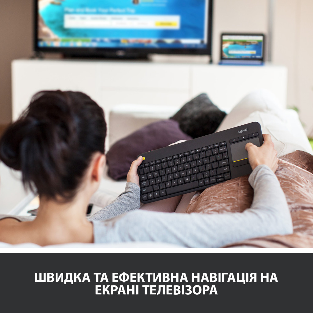 Клавіатура Logitech K400 Plus Touch Wireless UA Black (920-007145) - зображення 2