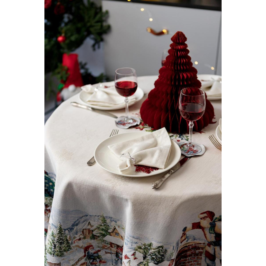 Скатертина Прованс гобеленова з велюром Снігова зима Dx180 см (037482) - зображення 4