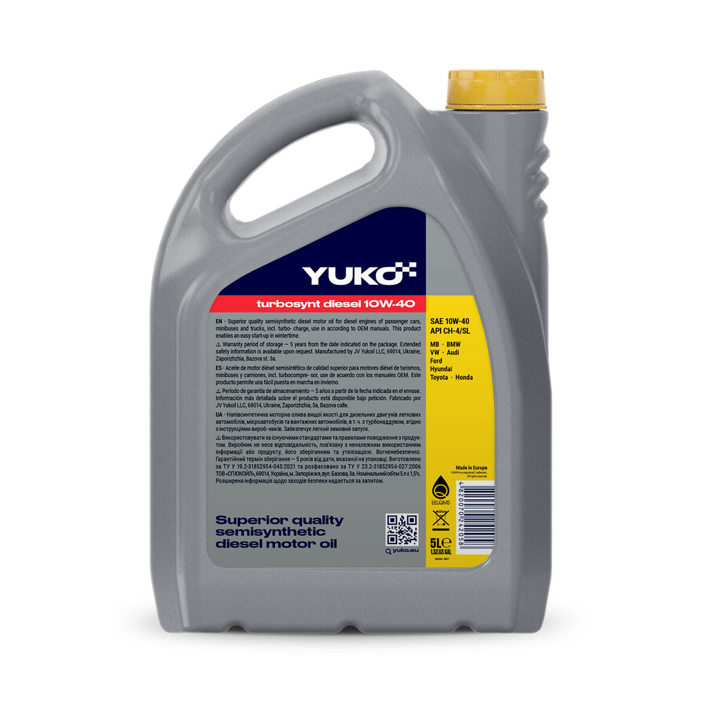 Моторна олива Yuko TURBOSYNT DIESEL 10W-40 5л (4820070242058) - зображення 2