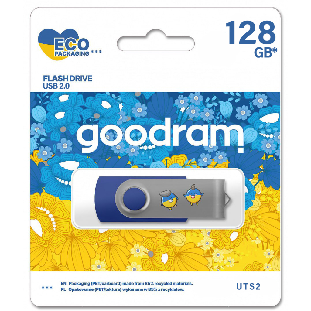 USB флеш накопичувач Goodram 128GB UTS2 Ukraine Process Blue USB 2.0 (UTS2-1280B0R11-UA) - зображення 2
