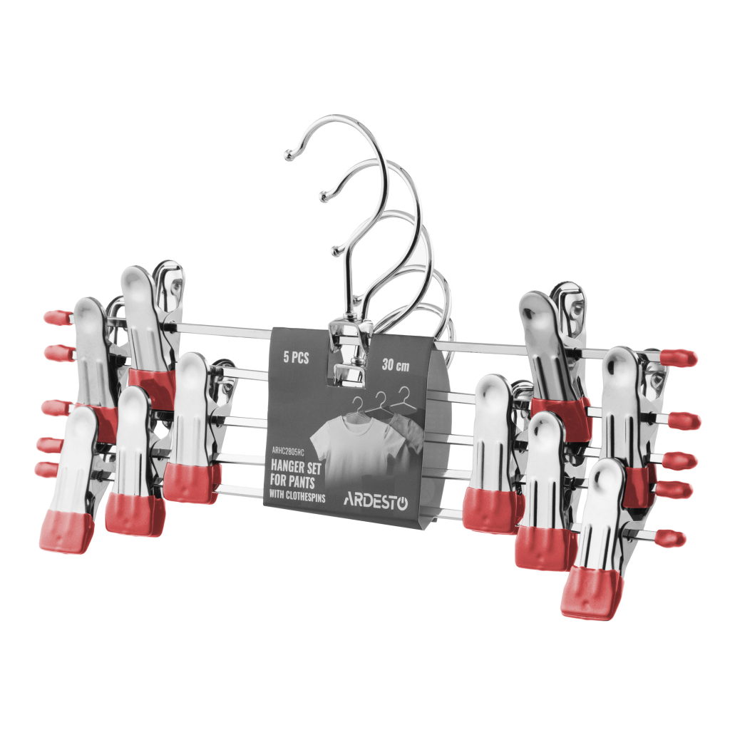 Плічка Ardesto Металеві З прищіпками для штанів Червоний 30 см 5 шт. (ARHC2805RC) - зображення 2