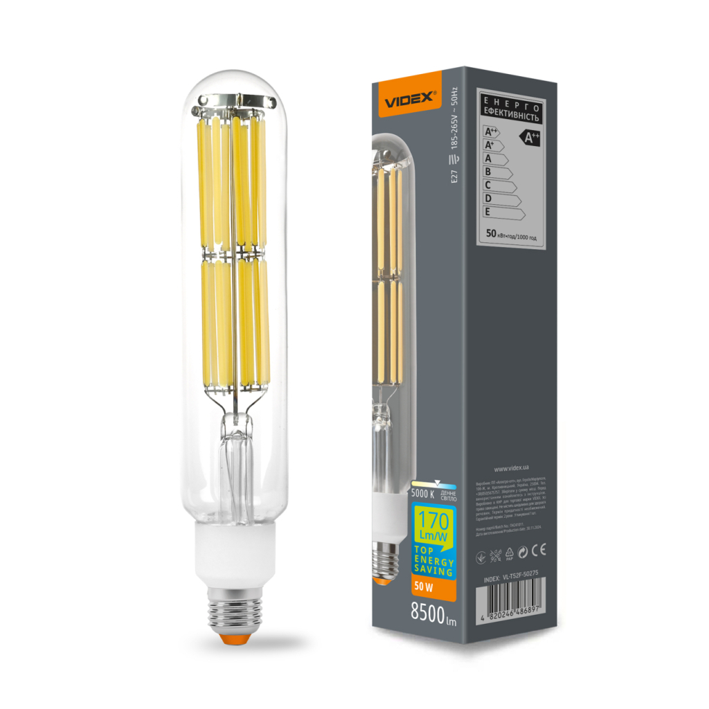 Лампочка Videx LED Filament T52F 50W E27 5000K (VL-T52F-50275) - изображение 3