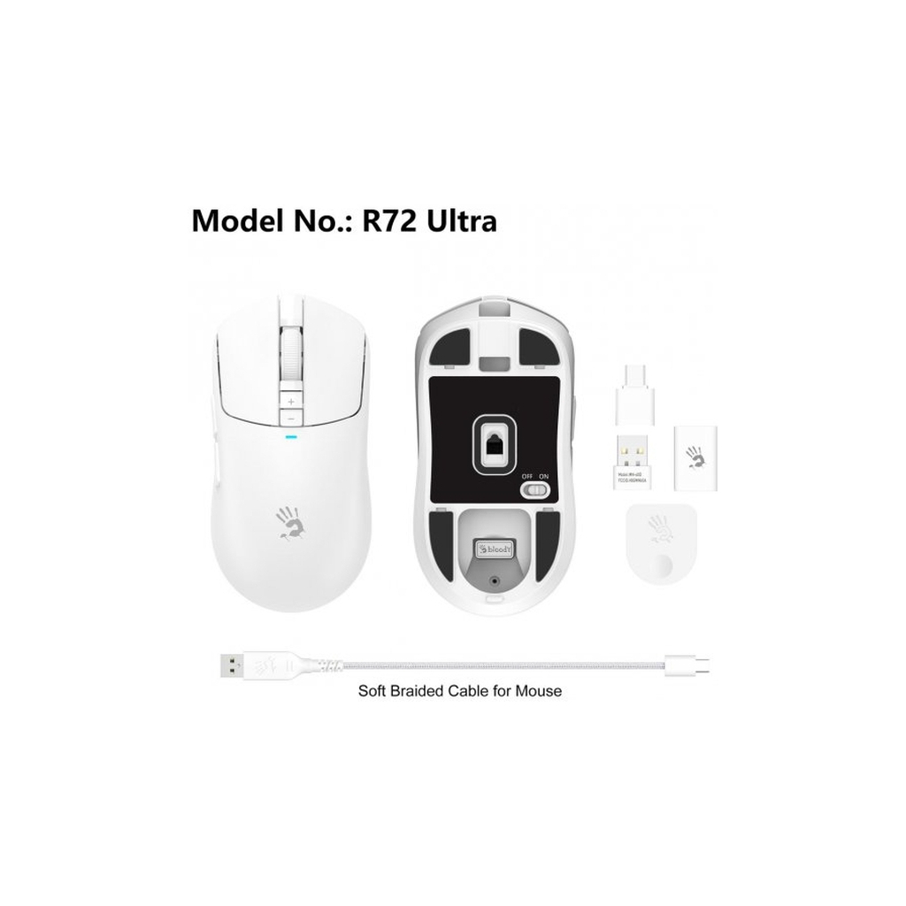 Мишка A4Tech Bloody R72 Ultra Wireless/USB White (4711421000901) - зображення 9