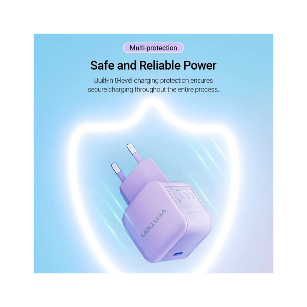 Зарядний пристрій Vention 1xUSB-C 20W PD3.0/QC3.0 Purple (FEJV0-EU) - зображення 2
