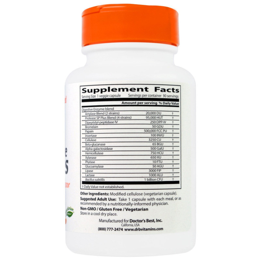 Пробіотики Doctor's Best Травні ферменти, Digestive Enzymes, 90 капсул (DRB-00047) - зображення 2