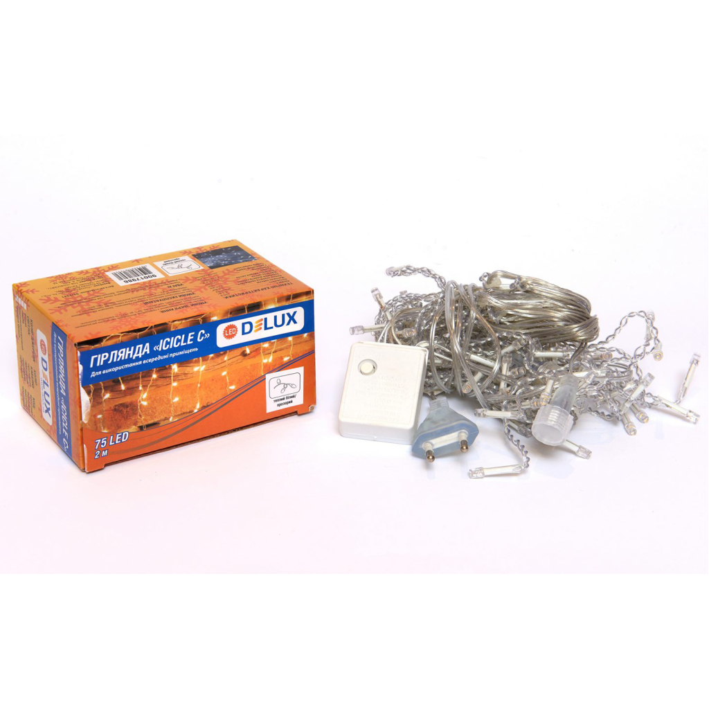 Гірлянда Delux ICICLE С 75LED 2х0.7 м теплий білий/прозорий IP20 (90017986) - зображення 2