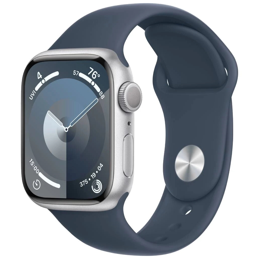 Смарт-годинник Apple Watch Series 9 GPS 41mm Silver Aluminium Case with Storm Blue Sport Band - M/L (MR913QP/A) - зображення 1