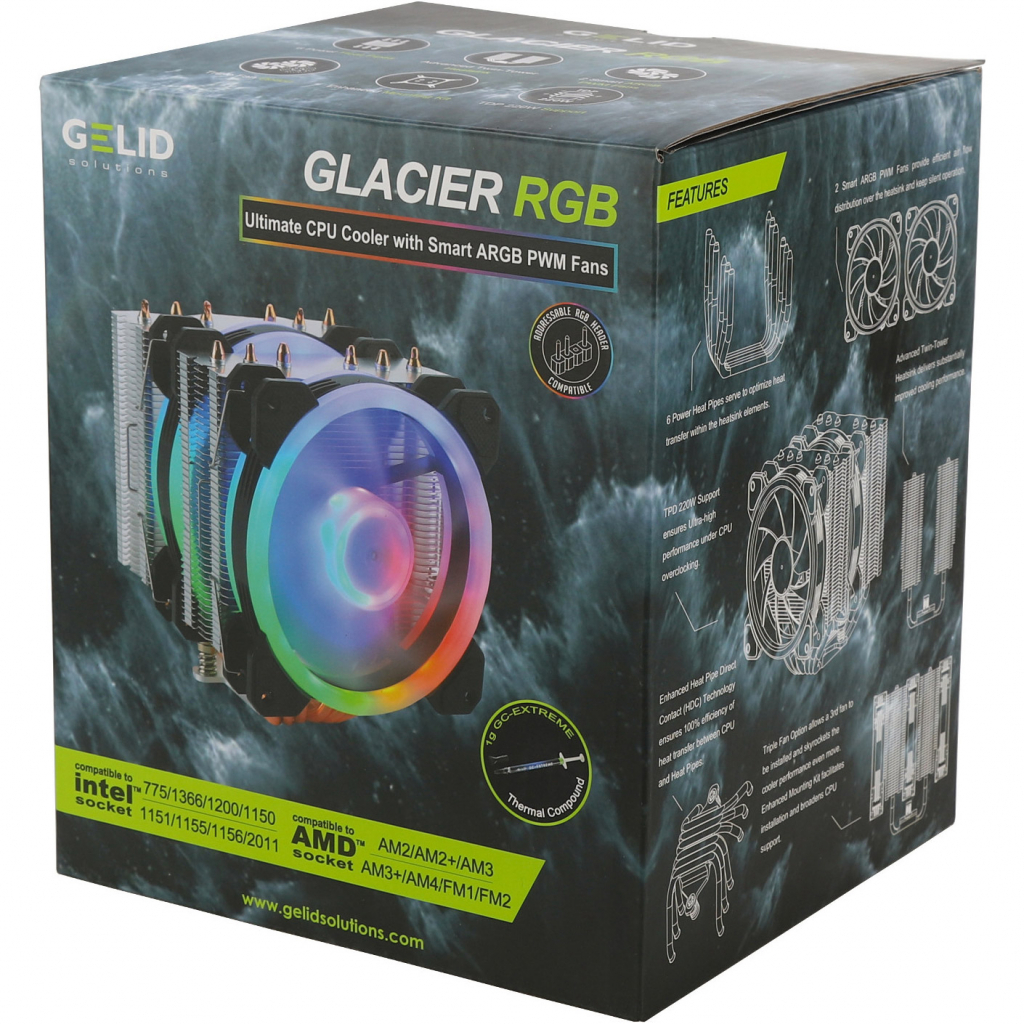 Кулер до процесора Gelid Solutions Glacier RGB 240 TDP (CC-Glacier-01-A) - зображення 6