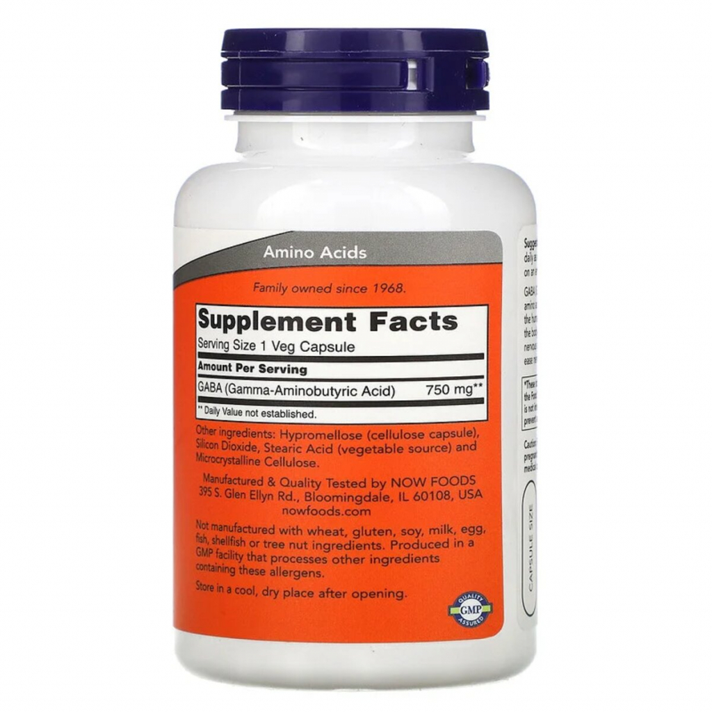 Амінокислота Now Foods GABA (Гамма-аміномасляна кислота) 750 мг, 100 вегетаріанськ (NOW-00089) - зображення 2
