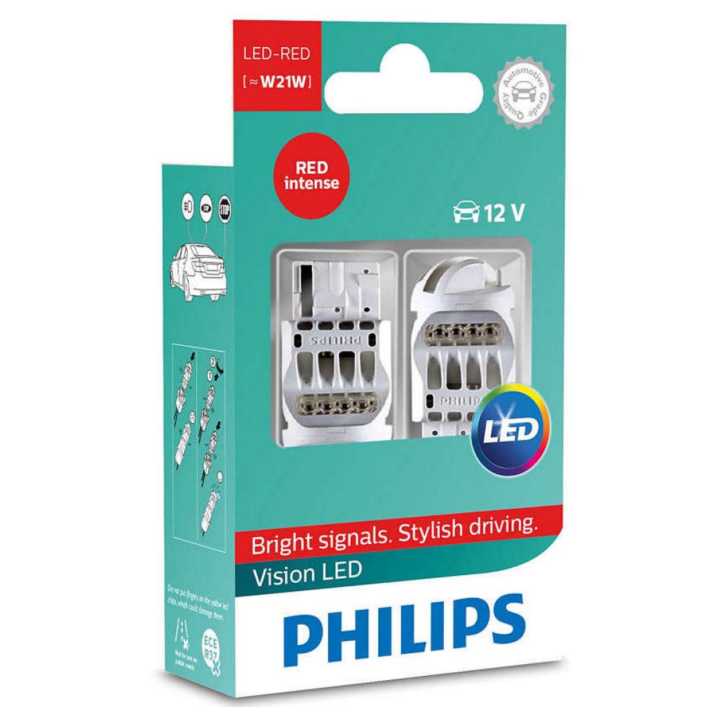 Автолампа Philips W21 RED 12V, 2шт/бл. (12838REDX2) - зображення 2