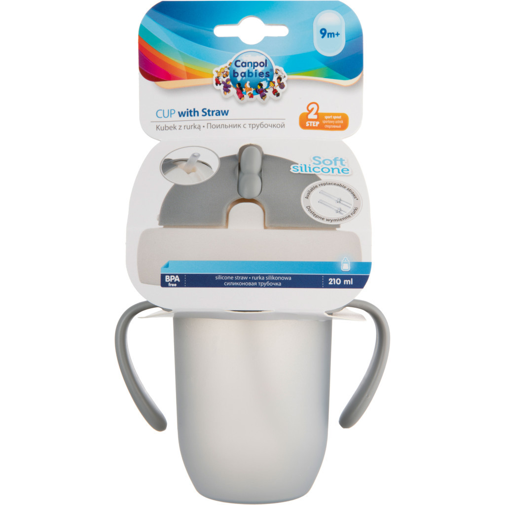 Поїльник-непроливайка Canpol babies Matte Pastels із силіконовою трубочкою 210 мл Сірий (56/522_grey) - зображення 4