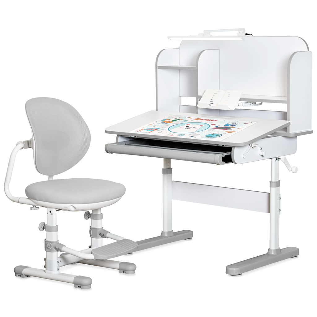 Парта зі стільцем Mealux Nemo XL Grey (полиця + лампа) (BD-39 G) - зображення 1